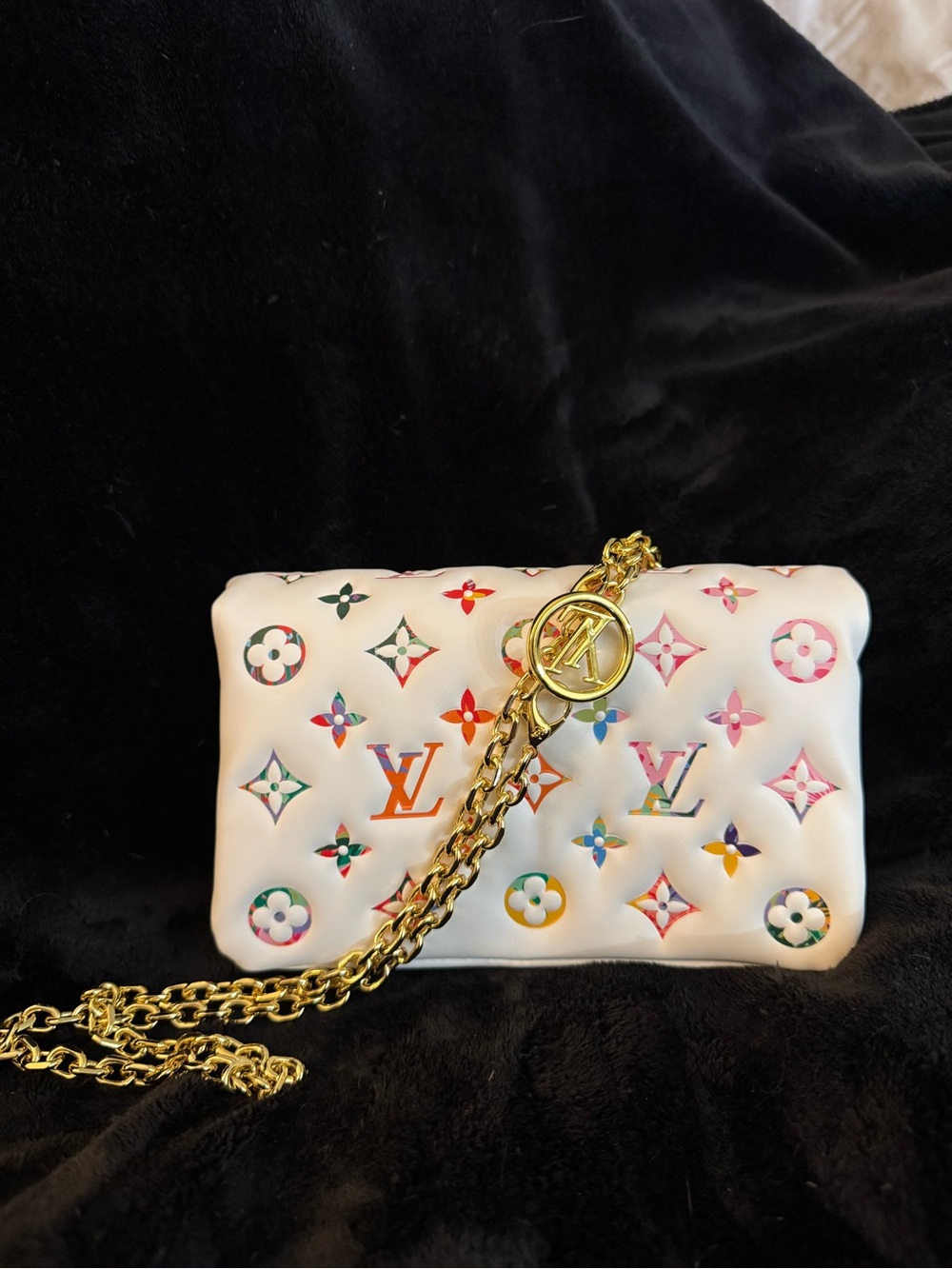 LV Style Multicolor Monogram White Gold Chain Shoulder Bag – Excellent Condition